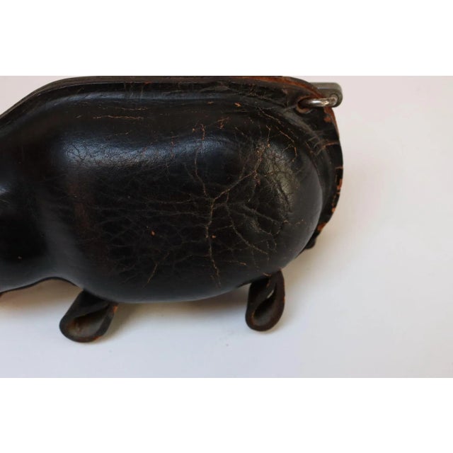 Mid-Century Japanese Modern Kounoike Leather and Brass Hippo Coin Bank For Sale - Image 10 of 12