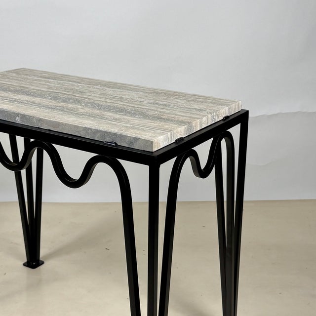 'Méandre' Black Iron and Silver Travertine Side Table by Design Frères For Sale - Image 10 of 11