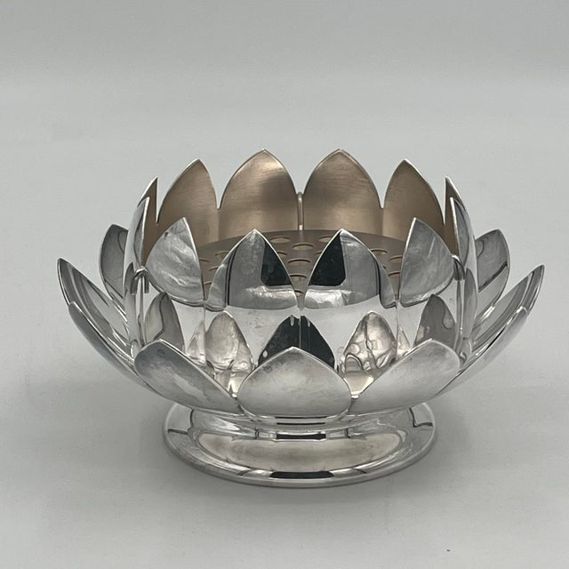 Mid 20th Century Reed & Baron Silverplate Lotus Flower Vase Water Lily Centerpiece With Flower Frog For Sale - Image 9 of 12
