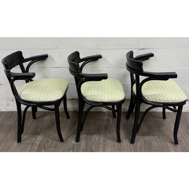 White Vintage Bentwood Geometric Upholstered Arm Chairs - Set of 3 For Sale - Image 8 of 11