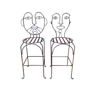 John Risley Wrought Iron Bar Stools - A Pair For Sale