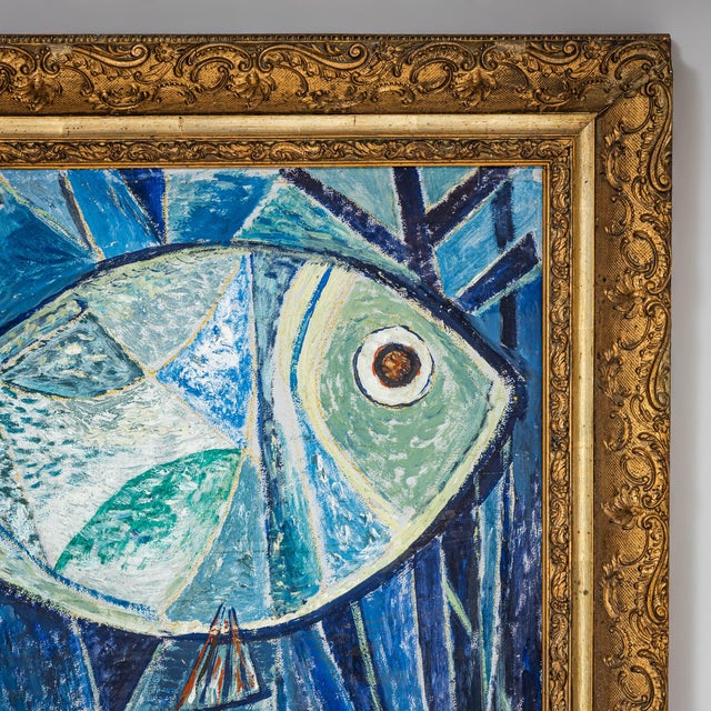 Werner Kreuzhage, Blue Fish, Oil Painting on Wood, 1955 For Sale - Image 10 of 12