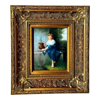 Vintage European Style Gilt Frame Figural Painting Signed S. Depardieu For Sale