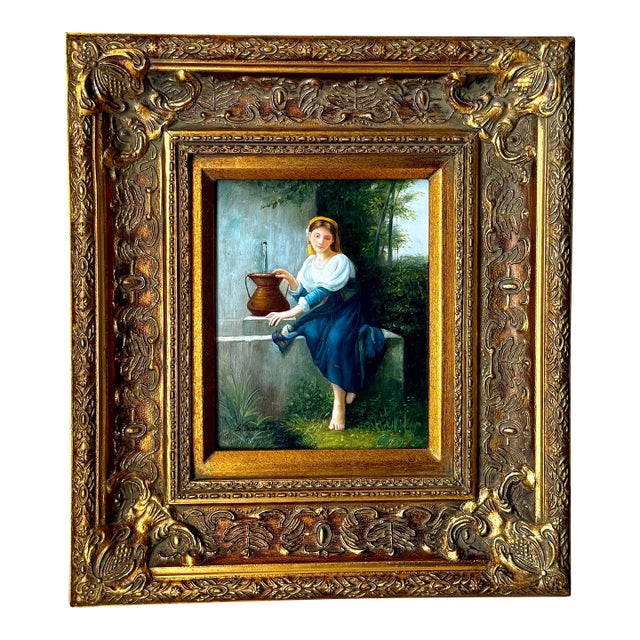 Vintage European Style Gilt Frame Figural Painting Signed S. Depardieu For Sale