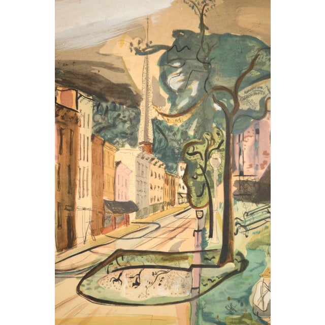 Paper Early 20th Century "To Market to Market" Figurative Brooklyn Cityscape Painting by Frank Simon Herrmann, Framed For Sale - Image 7 of 11