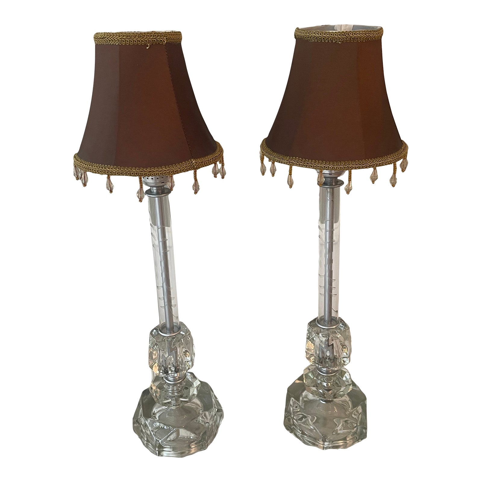 1930s Pair of Vintage Art Deco Crystal Candlestick Lamps | Chairish