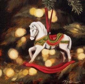 Rocking Horse Ornament by Morgan Cameron | Oil on panel Painting of a decorative rocking horse ornament