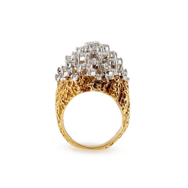 Late 20th Century Vintage 18k Yellow Gold Platinum 7.04ctw Two-Tone Bombe Cluster Cocktail Ring, Size 6 For Sale - Image 5 of 8