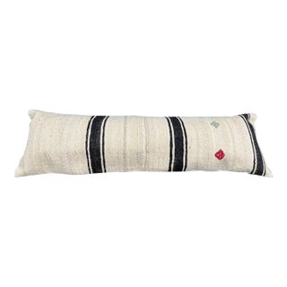 Turkish Hemp Pillow Cushion Natural Beige BlackCushion Cover 14"x45" For Sale