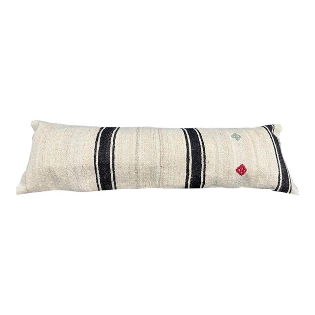 Turkish Hemp Pillow Cushion Natural Beige BlackCushion Cover 14"x45" For Sale