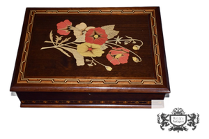 Wooden Inlaid Jewelry Box Vintage Henrique Michels Inlaid Floral Marquetry