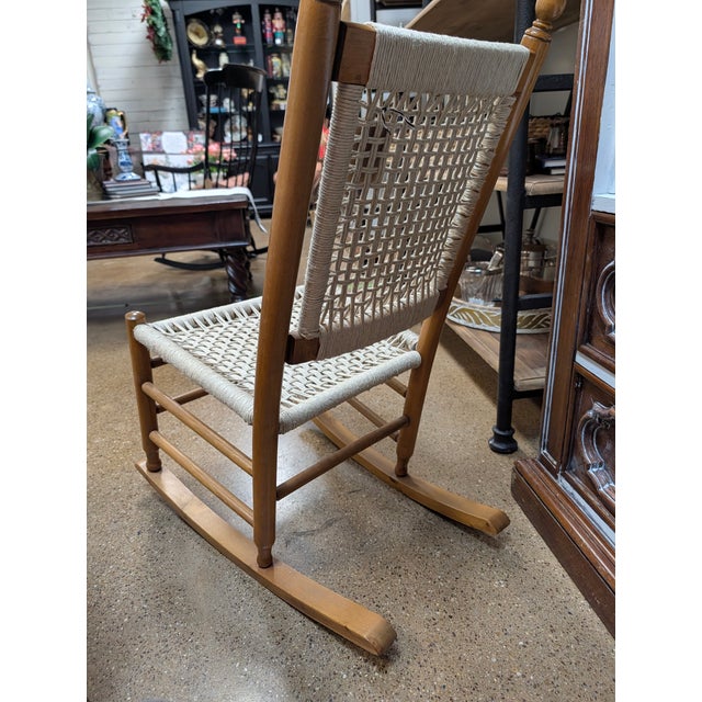 Wood Restored Vintage Child’s Rocking Chair With Hand-Woven Macramé Seat For Sale - Image 7 of 8
