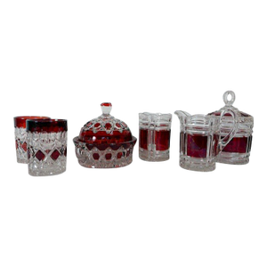 Early American Ruby Glassware Set - 6 Pieces (Thompson Glass Co.) (Duncan & Miller Glass Co.)