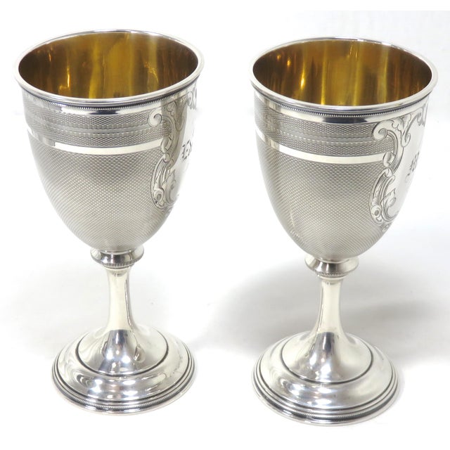 1850s American Coin Silver 'Edward and Mary' Wedding Set Goblets - a Pair For Sale - Image 4 of 13