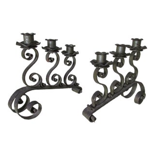 Arts and Crafts, Mission, Vintage Wrought Iron Candlesticks, Spanish Revival For Sale