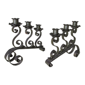 Arts and Crafts, Mission, Vintage Wrought Iron Candlesticks, Spanish Revival