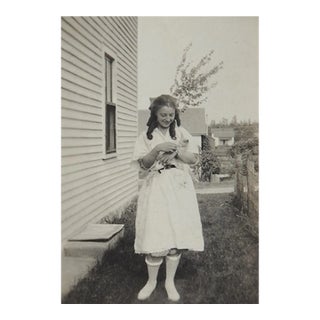 Early 20th Century Snapshot Photograph Young Woman and Kitten For Sale
