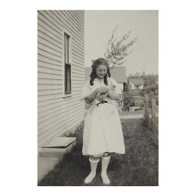 Early 20th Century Snapshot Photograph Young Woman and Kitten For Sale