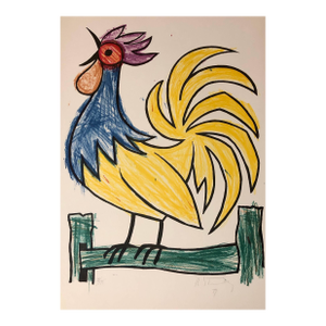 Bob Stanley, Mod Rooster Drawing 1970s Pop Art Lithograph Hand Signed