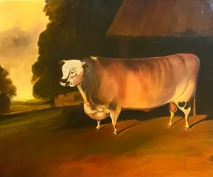 Late 20th Century "English Prize Bull" Landscape Oil Painting