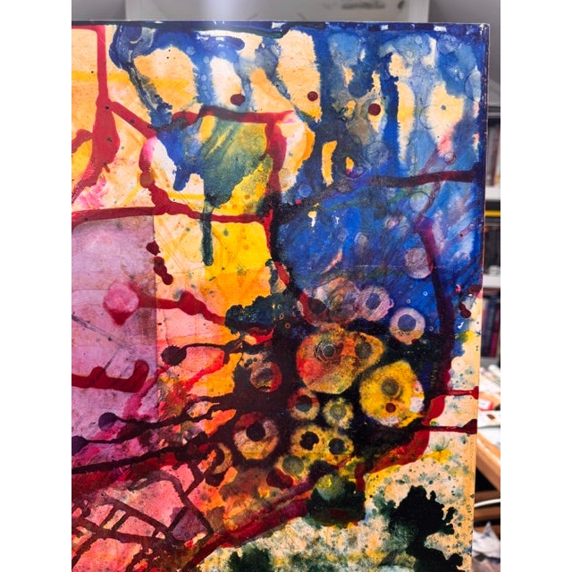 Intersections 2018 Ink on Gesso Board 24 H x 24 W in. By Kathleen Varadi A vibrant contemporary abstract composition built...