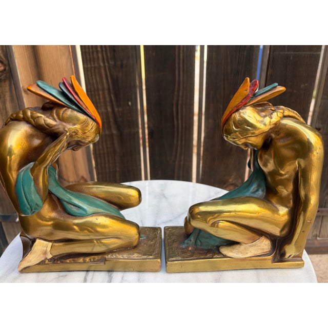 1920s Paul Herzel Pompeian Bronze Art Deco Native American Statues For Sale - Image 4 of 12