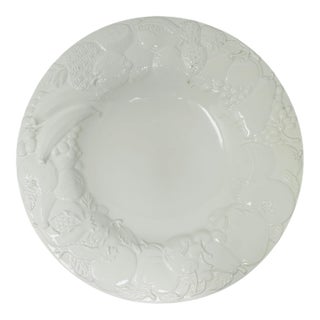 Large 16” Vintage 1980s Italian White Creamware Fruit Relief Centerpiece Serving Bowl For Sale