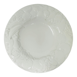 Large 16” Vintage 1980s Italian White Creamware Fruit Relief Centerpiece Serving Bowl