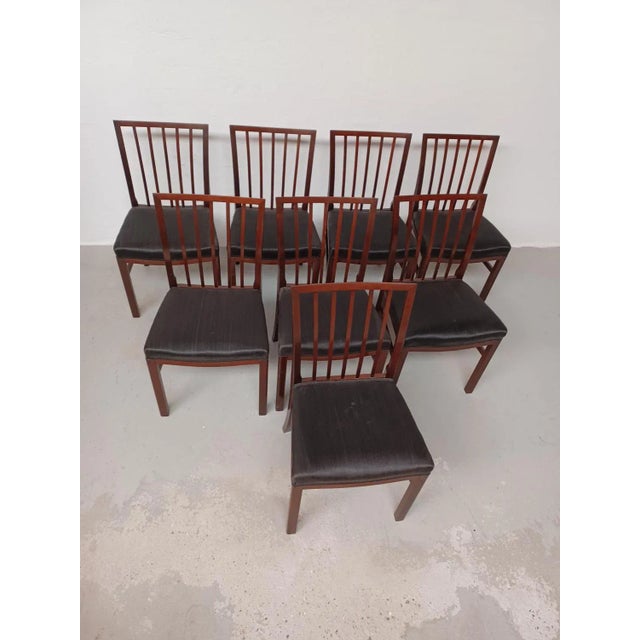 Danish restored mahogany dining chairs with horse hair upholstery, 1940s, set of 8 Classic mid-century set of dining...