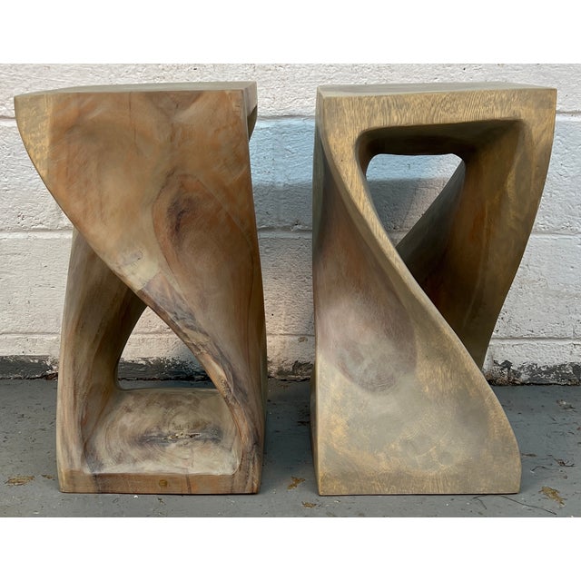 Contemporary Late 20th Century Organic Modern Hand-Carved Sculptural Wood Side Tables For Sale - Image 3 of 10