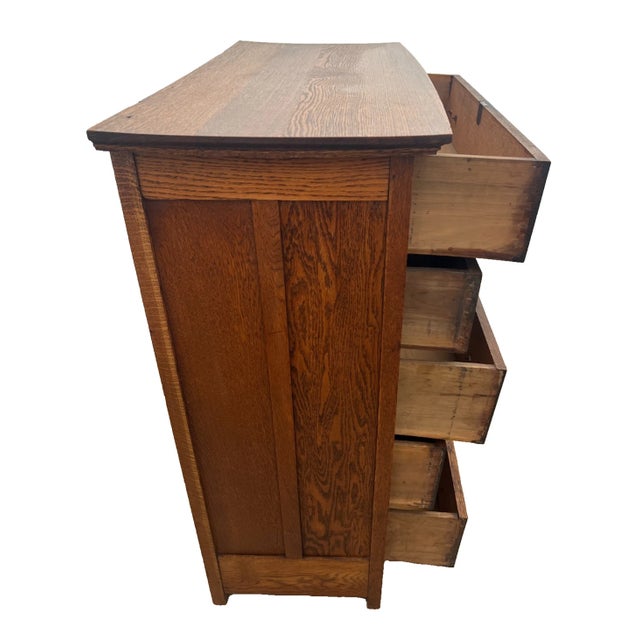 Antique Five Drawer Dresser Chest Mission Arts & Crafts Quarter Sawn Tiger Oak For Sale - Image 4 of 10
