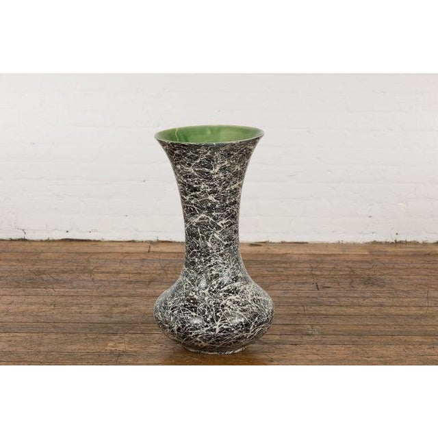 Tall Prem Collection Artisan Made Black & White Vase with Dripping Décor For Sale In New York - Image 6 of 12