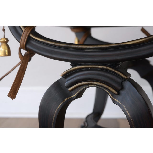 Black Neoclassical X-Frame Stools With Leather Cushions - A Pair For Sale - Image 8 of 17
