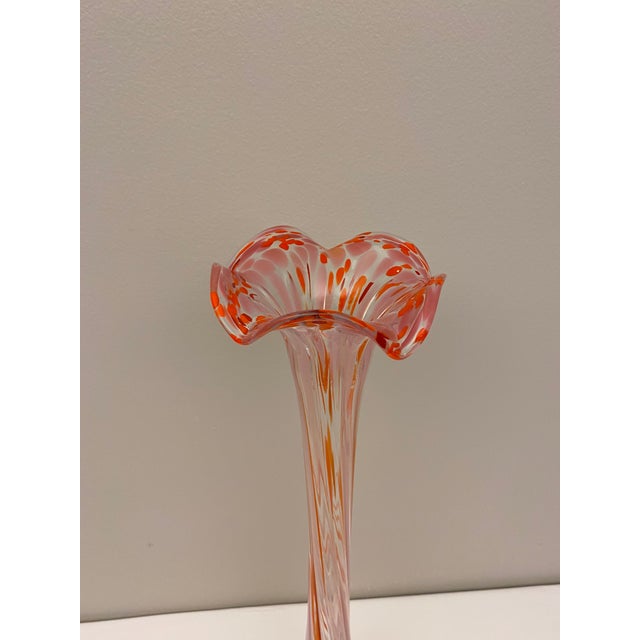 Murano Tall Pink Slender Murano Art Glass Flower Vase For Sale - Image 4 of 9