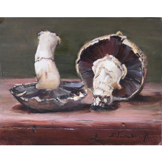 Portabellas by Sheri Farabaugh | Oil on panel Still life of two portabella mushrooms For Sale