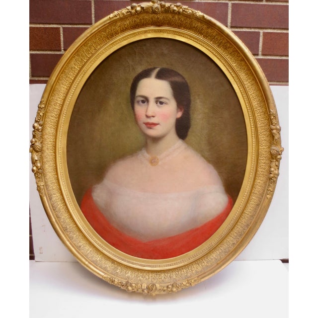 Mid-19th Century Ladies Portrait in Period Frame For Sale - Image 9 of 12