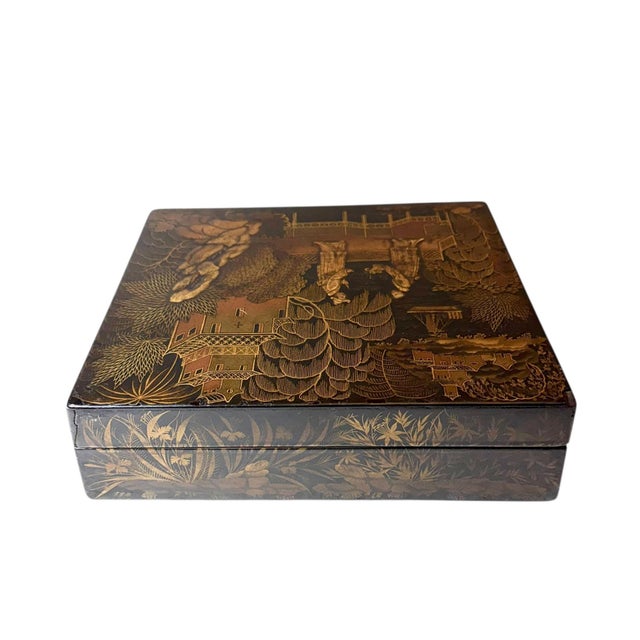 Early Regency English Chinese Black Lacquer Chinoiserie Box For Sale In Tampa - Image 6 of 8