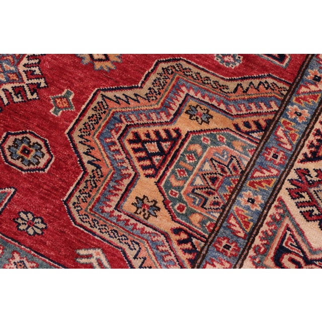 Shabby Chic Rustic Super Kazak Red/Ivory Wool Rug- 5'11'' X 7'4'' For Sale - Image 3 of 10