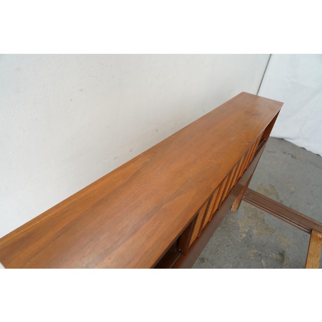 Wood Hooker Furniture Mid-Century Modern Walnut & Cane Full Size Headboard Bed Frame For Sale - Image 7 of 14