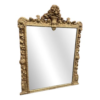 Large Antique English Carved Wood Gilt Overmantle Mirror, 1800s For Sale