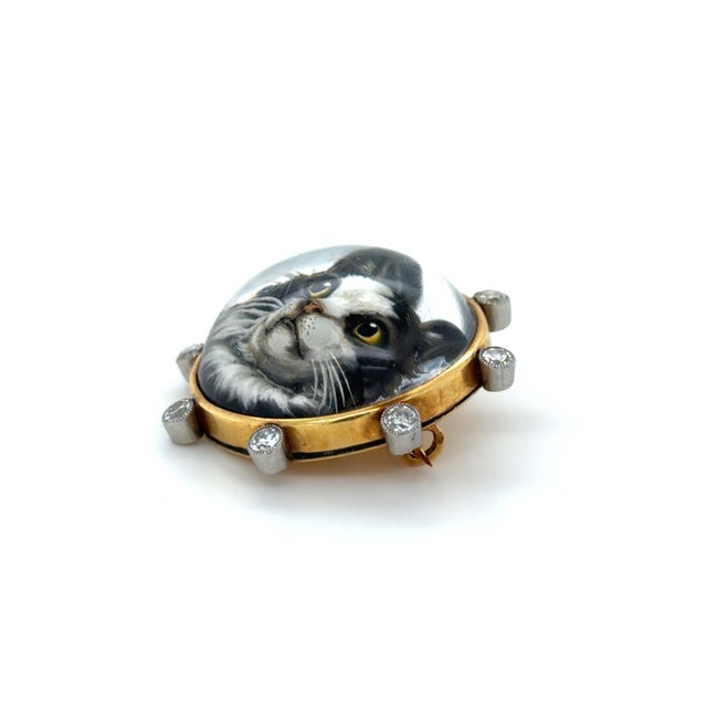 1900 - 1909 1900-1909 Belle Epoque Essex Crystal and Diamond Cat Brooch For Sale - Image 5 of 7