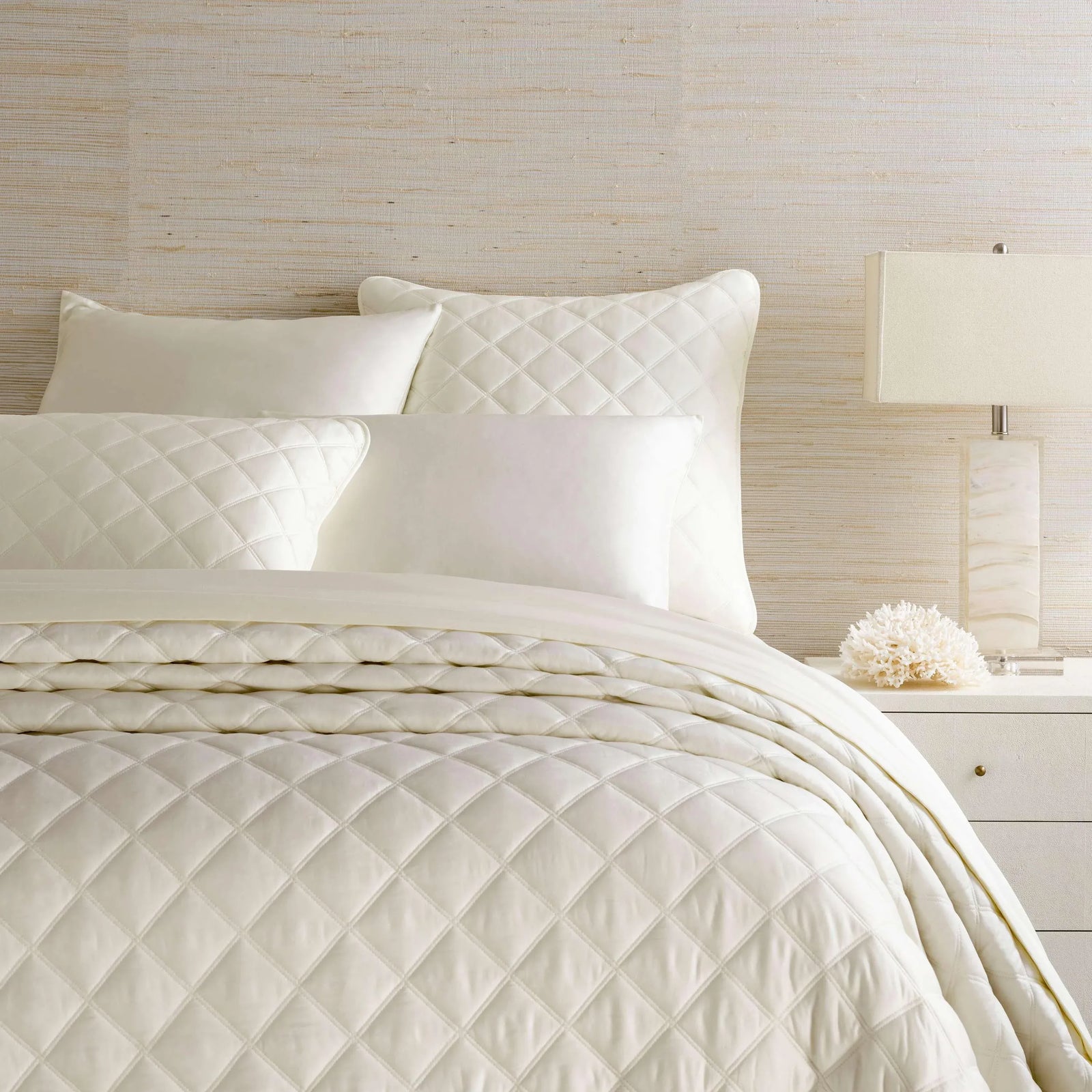 Pine Cone Hill by Annie Selke Quilted Silken Solid Ivory Coverlet, King