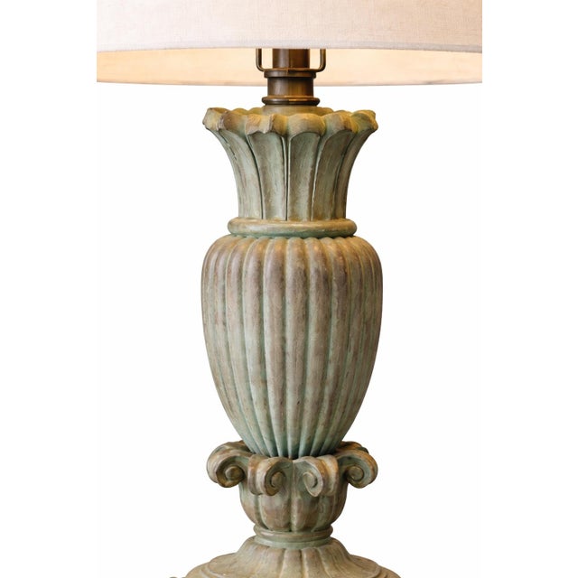 Verdigris Urn-Form Table Lamp With Sculptural Base | Mid 20th Century Neoclassical Accent Lamp For Sale - Image 4 of 7