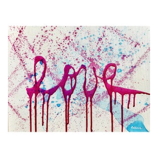 Original “Love” Drip Pop Art Painting by Arlene Carr For Sale