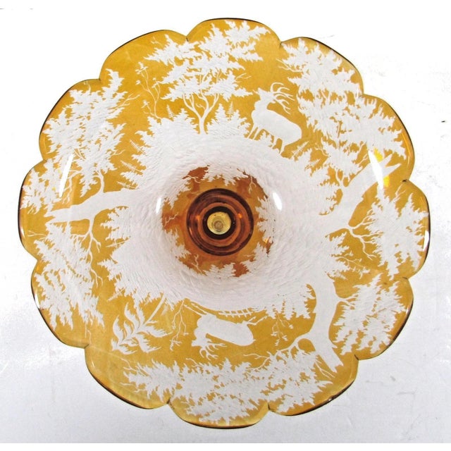 Amber Mid 19th Century Bohemian Amber Compote Cut Crystal Engraved Country Scene of Deer For Sale - Image 8 of 12