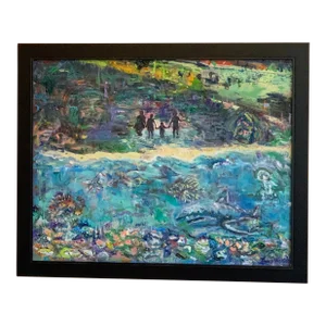 Beach Family, Abstract, Original Oil Painting, by Van Ness