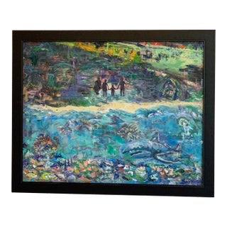 Beach Family – Original Contemporary Abstract Oil Painting, Coastal Figurative Art by Nancy Van Ness For Sale