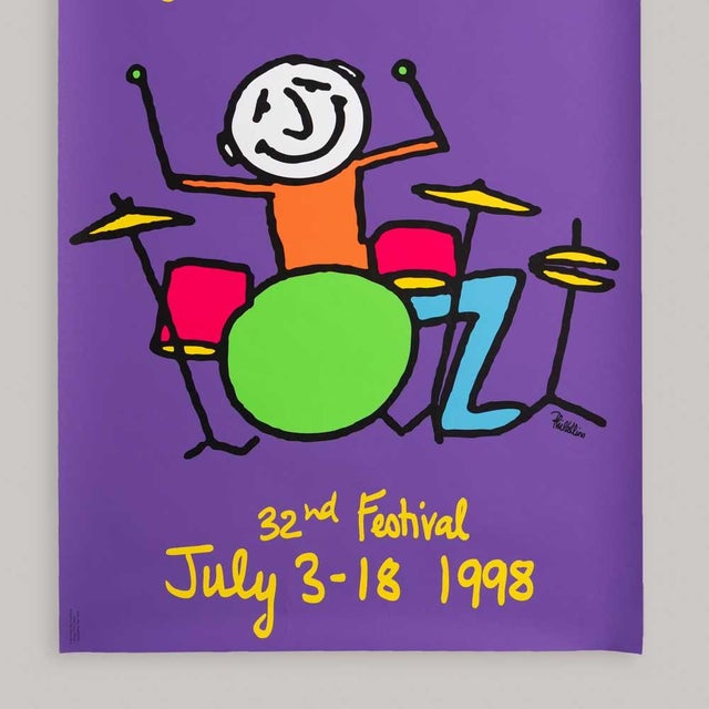 Original vintage promotional poster for the 32nd Montreux Jazz Festival designed by Swiss artist Phil Collins, 1998....