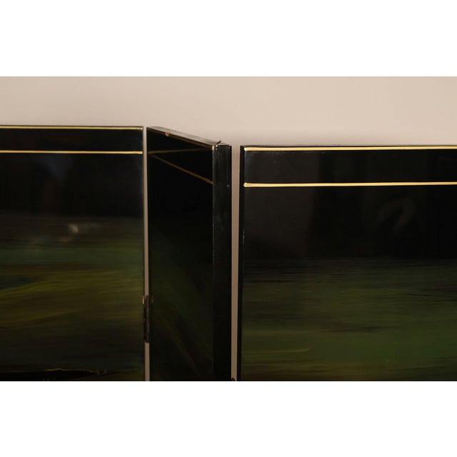 Wood Japanese Style Hand Painted Lacquered Six-Panel Room Divider For Sale - Image 7 of 18