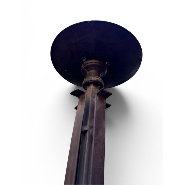 Metal Pair of Monumental Vintage Spanish Revival Wrought Iron Floor Candle Holders For Sale - Image 7 of 8